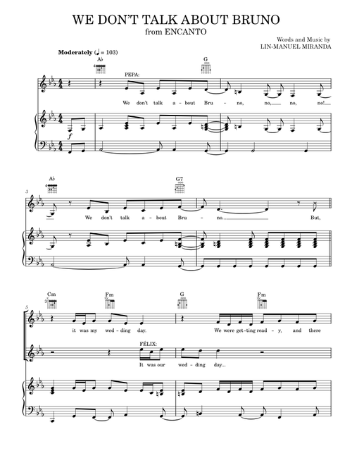 We Don't Talk About Bruno - Lin-Manuel Miranda (Piano-Vocal-Guitar)