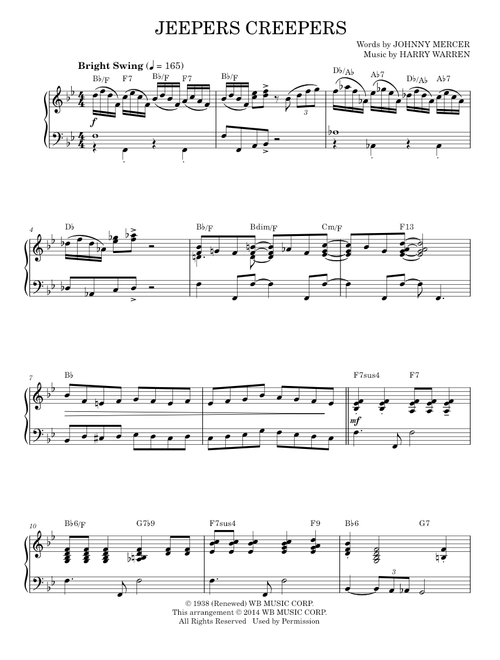 Jeepers Creepers [Jazz version] (arr. Brent Edstrom) - Harry Warren, Johnny Mercer (Piano Solo)