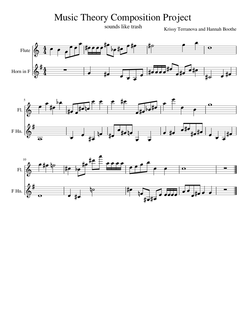 Music Theory Composition Project Sheet music for Flute, French horn ...