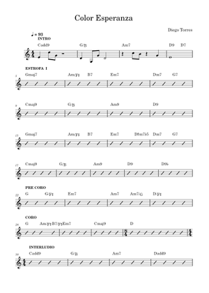 Color esperanza - Diego Torres Sheet Music with Chords for Piano (Piano ...