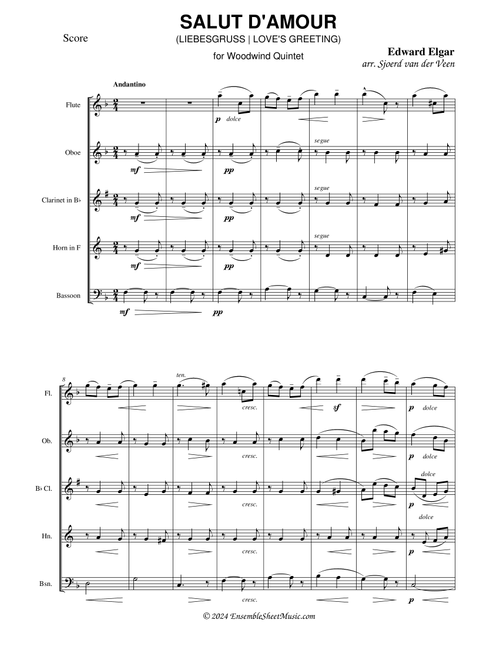 Salut d'Amour | Liebesgruss | Love's Greetings (Arr. Sjoerd van der Veen) - EnsembleSheetMusic (Woodwind Ensemble)