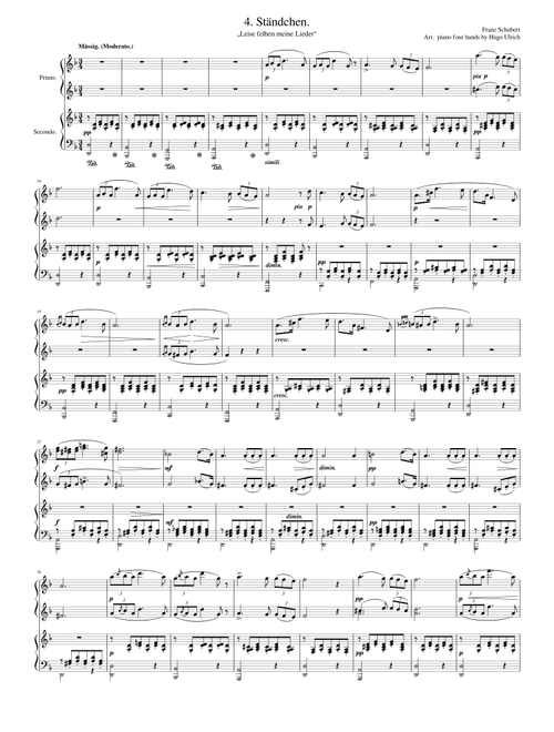 Schubert - Ständchen from Schwanengesang (Serenade) for Piano Four-Hands