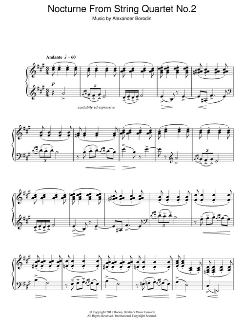 Nocturne From String Quartet No.2 - Alexander Borodin (Piano Solo)