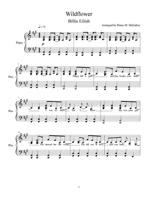 Wildflower (Arr. Arranged by Diane M. McGahee) - Billie Eilish (Piano Vocal)