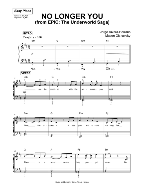 No Longer You (from EPIC: The Underworld Saga) - Jorge Rivera-Herrans (Easy Piano)