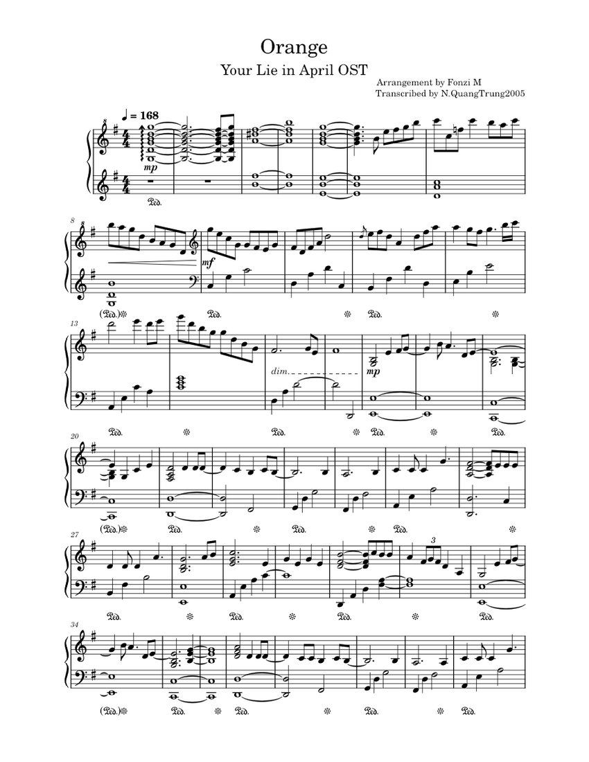 Orange – 7!! (arr by Fonzi M) Sheet music for Piano (Solo