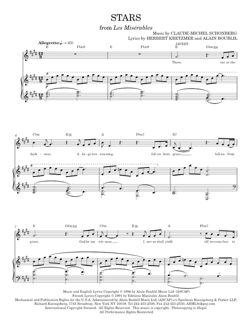 Stars (from Les Miserables) - Boublil and Schonberg (Piano Vocal)