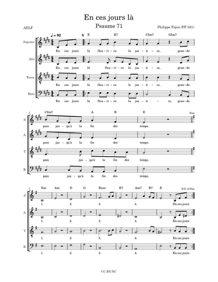 Psaume 71 - En ces jours là fleurira la justice - Ph. Fajon Sheet Music ...