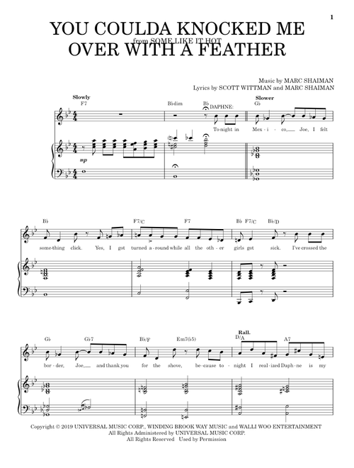 You Coulda Knocked Me Over With A Feather (from Some Like It Hot) - Marc Shaiman, Scott Wittman (Piano-Vocal-Guitar)