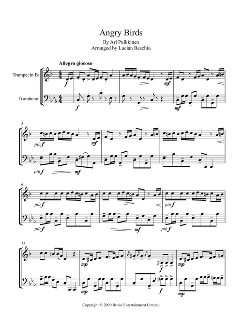 Angry Birds Theme (Arr. Lucian Beschiu) - Ari Pulkkinen (Instrumental Duet)