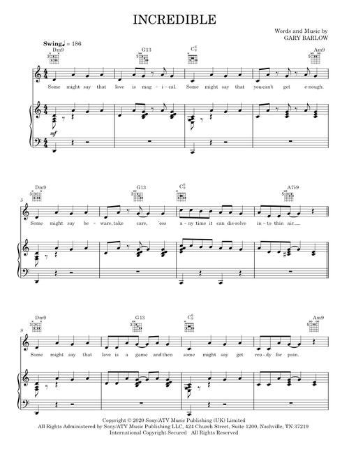 Incredible - Eliot Kennedy, Gary Barlow (Piano-Vocal-Guitar)