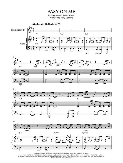Easy On Me (Arr. Terry Cathrine) - Adele (Trumpet and Piano)