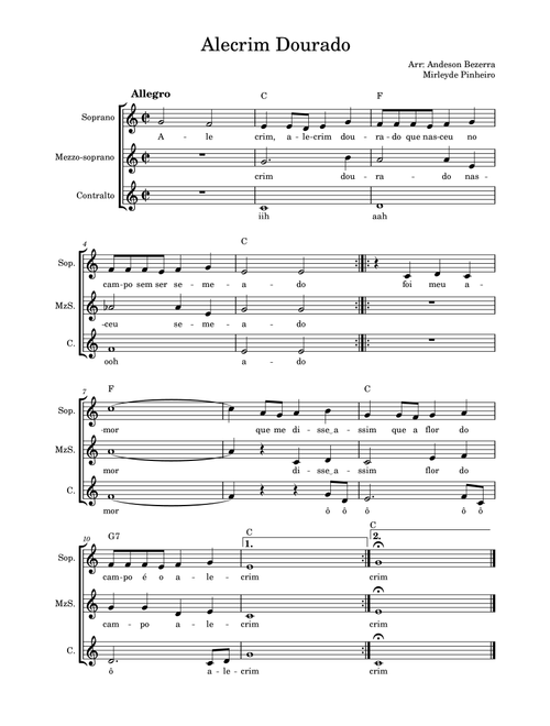 Alecrim Dourado (Arr. Anderson Bezerra) - Folclore brasileiro (Choral, 3-Part)