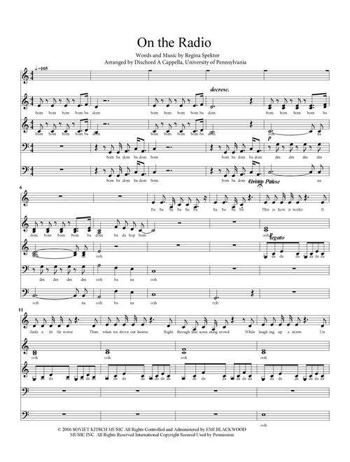 On The Radio (Arr. Emily Garvey) - Regina Spektor (Choral, SATB)