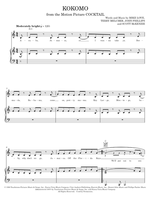 Kokomo - The Beach Boys (Piano-Vocal-Guitar)