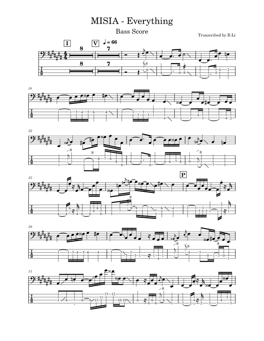 Everything – MISIA (Bass Score) Sheet music for Bass guitar