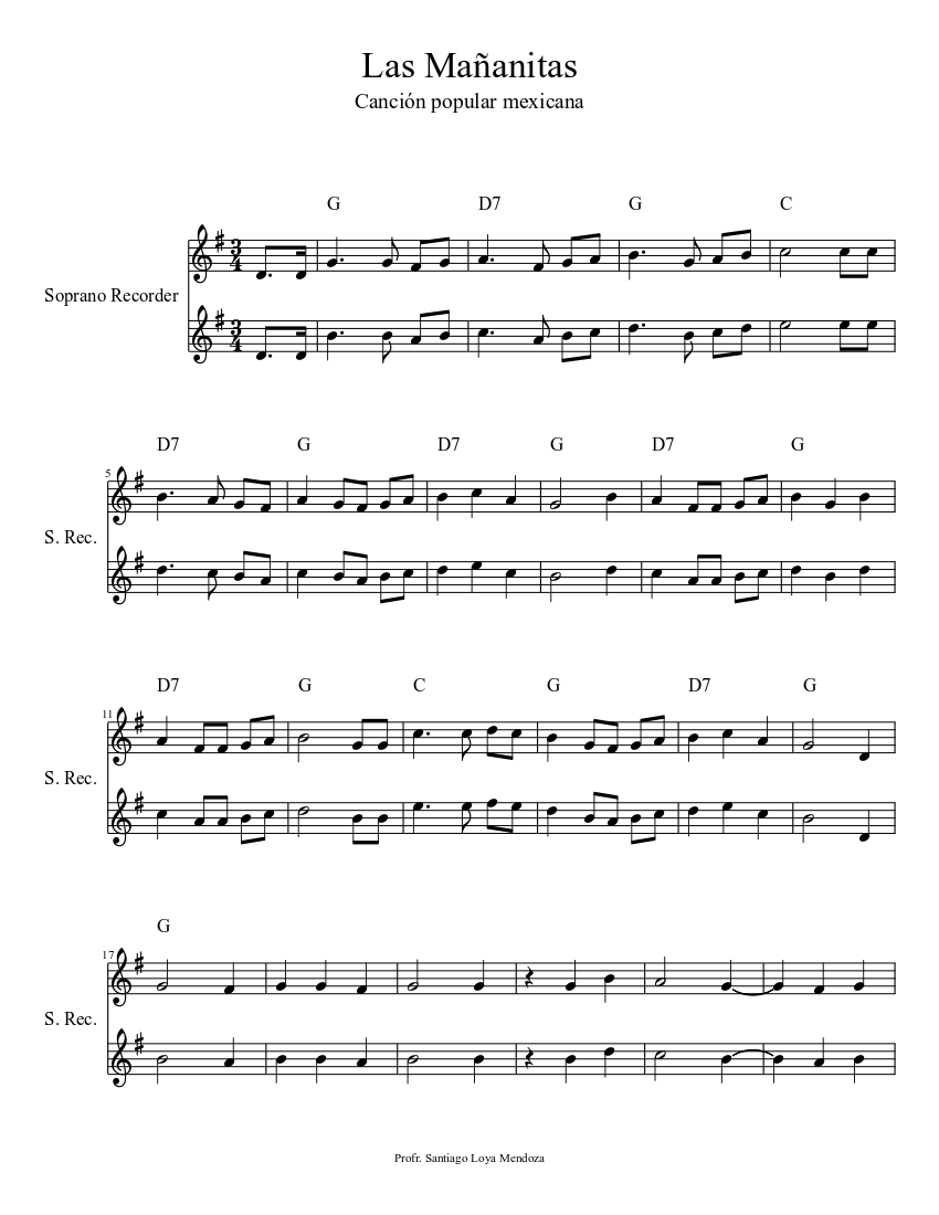 Las Mañanitas (1a. y 2a. voz) - piano