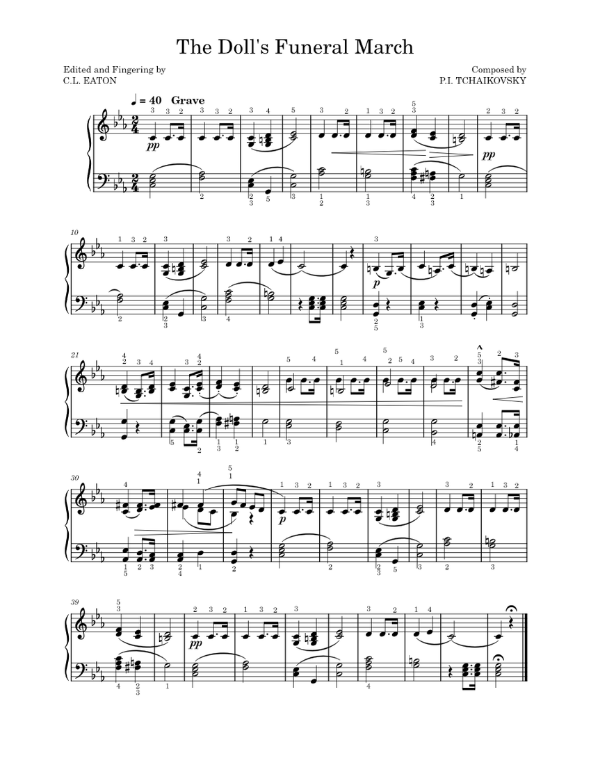 The Doll's Funeral March Pyotr Ilyich Tchaikovsky Sheet music for Piano (Solo) Easy