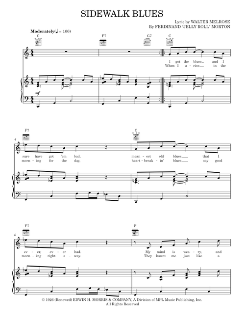Sidewalk Blues - Jelly Roll Morton (Piano-Vocal-Guitar)