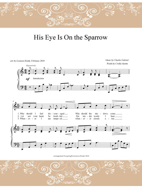 His Eye Is On the Sparrow (with vocal line) (Arr. Leonora Hardy) - Charles H Gabriel Civilla Martin (Piano Vocal)