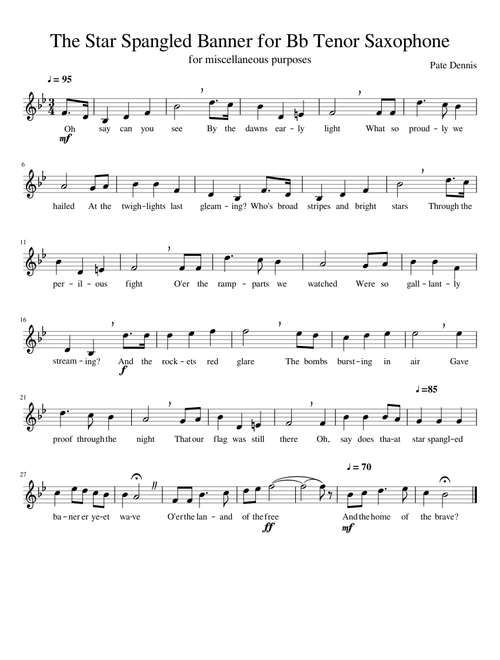 The Star Spangled Banner for Tenor Saxophone/ Bb Instrument