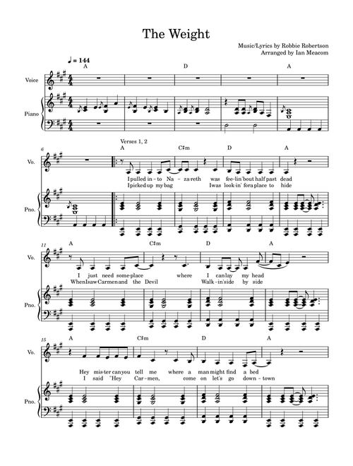 The Weight (Arr. Ian Meacom) - The Band (Piano Vocal)