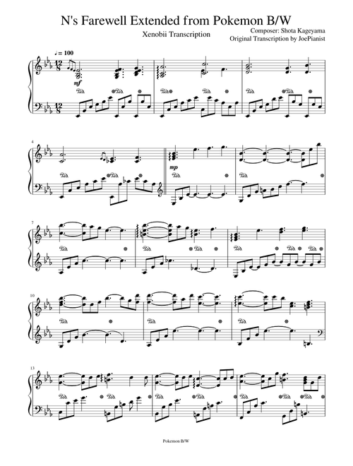 N's Farewell Extended/ Sayonara N (Pokemon Black and White) - Xenobii Transcription