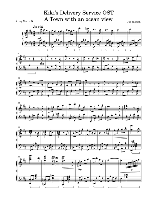 Kiki's Delivery Service OST A Town with an ocean view (Arr. Marco D.) - Joe Hisaishi (Piano Solo)