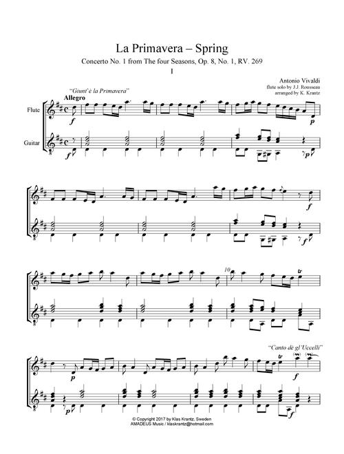 Allegro (i) from La Primavera (Spring) RV. 269 for flute (violin) and guitar (Arr. K. Krantz) - A Vivaldi (Instrumental Duet)