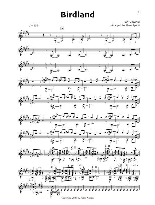 Birdland (Arr. János Agócsi) - Manhattan Transfer (Solo Guitar)