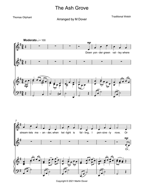 The Ash Grove - Two Part Choir - SA Upper Voices (Arr. Martin Dover) - Thomas Oliphant, Traditional (Choral, SA)