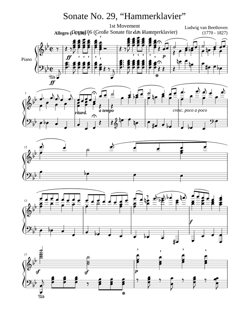 Piano Sonata No.29, Op.106 – Ludwig van Beethoven Sheet music for Piano  (Solo) | Musescore.com