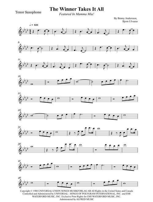 The Winner Takes It All (Arr. Wesley S. SIlva) - ABBA (Tenor Sax Solo)