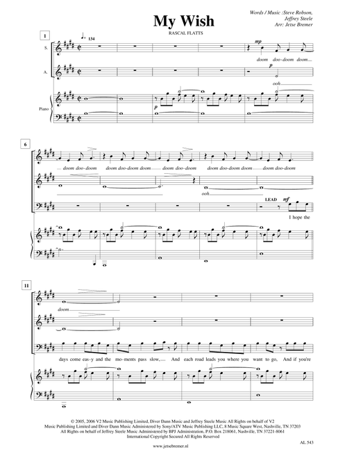 My Wish (Arr. Jetse Bremer) - Rascal Flatts (Choral, SAB)