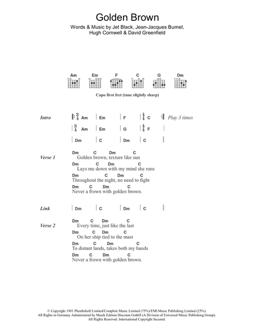 Golden Brown - The Stranglers (Guitar Chords-Lyrics)