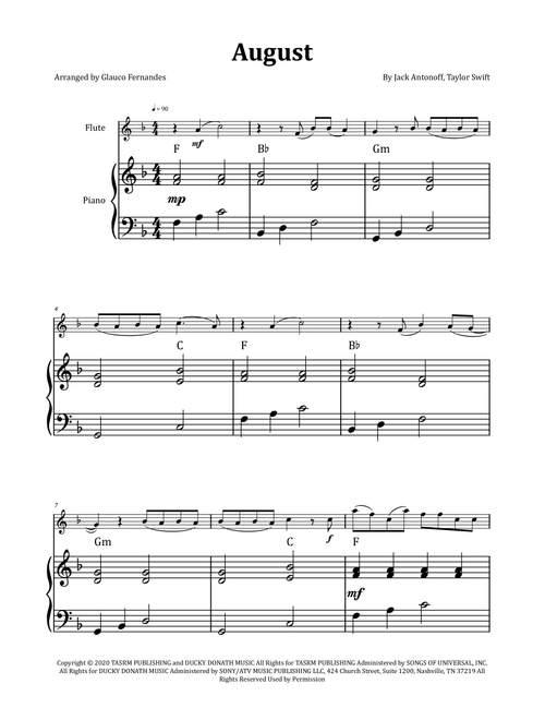 August (Arr. Glauco Fernandes) - Taylor Swift (Flute and Piano)