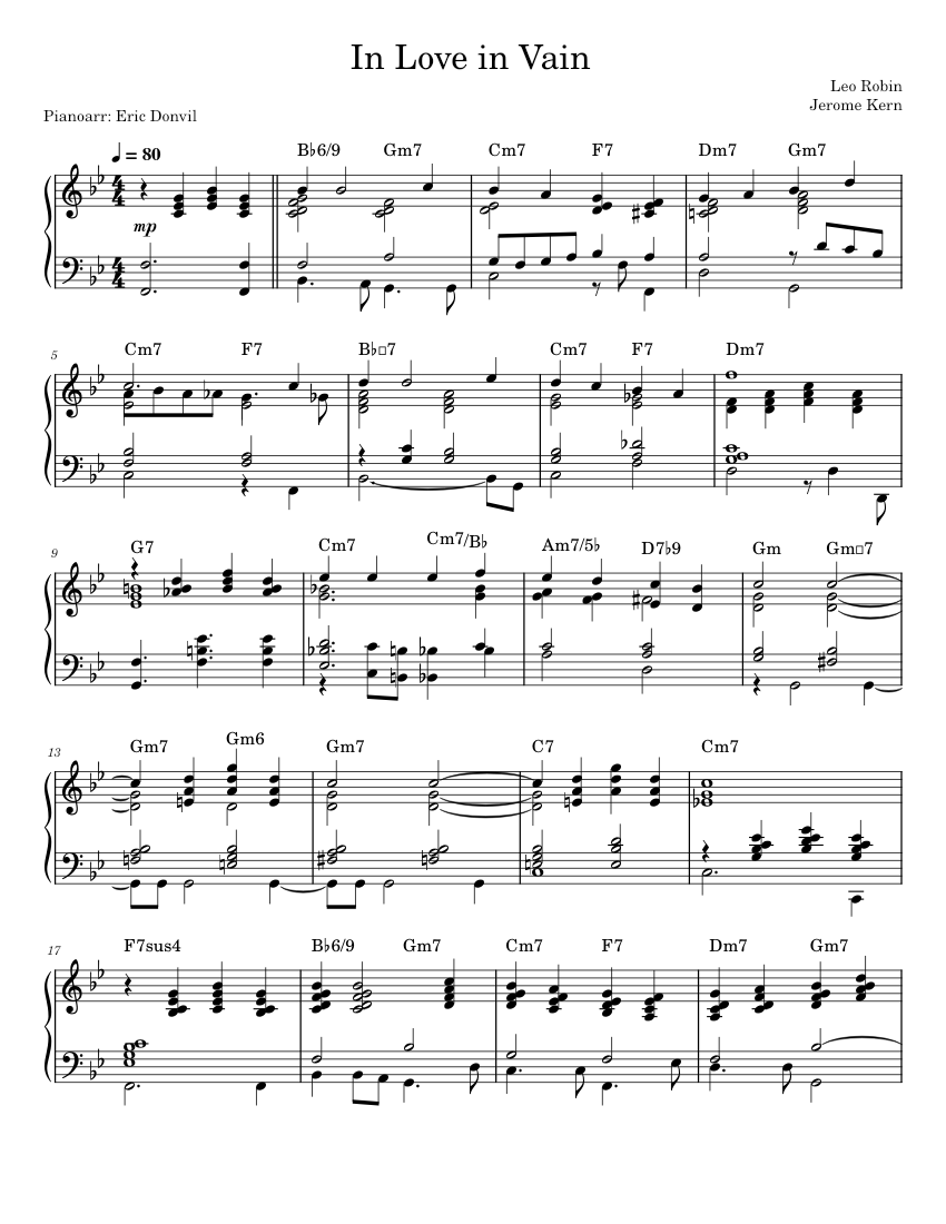 In Love in Vain Jerome Kern Sheet Music for Piano (Solo) | MuseScore.com