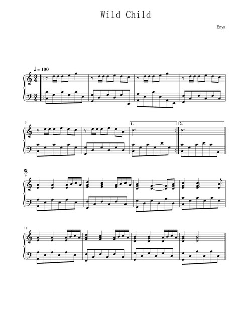 Wild Child (Arr. Enya) (Piano Solo)