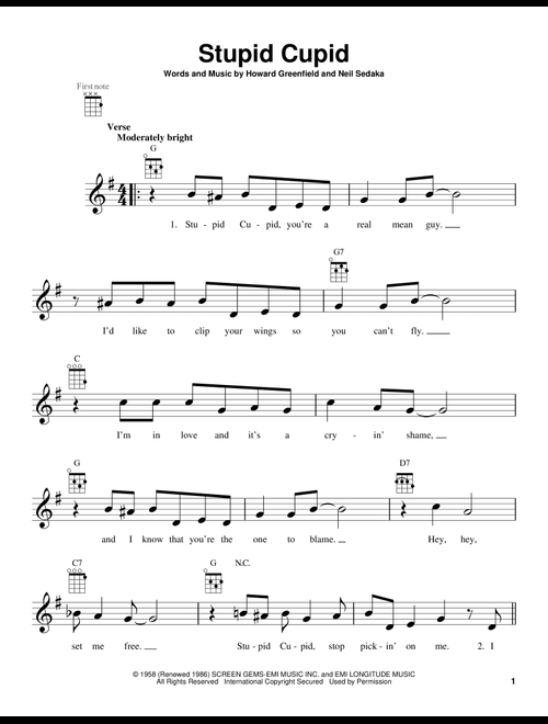 Stupid Cupid - Connie Francis, Neil Sedaka (Ukulele)