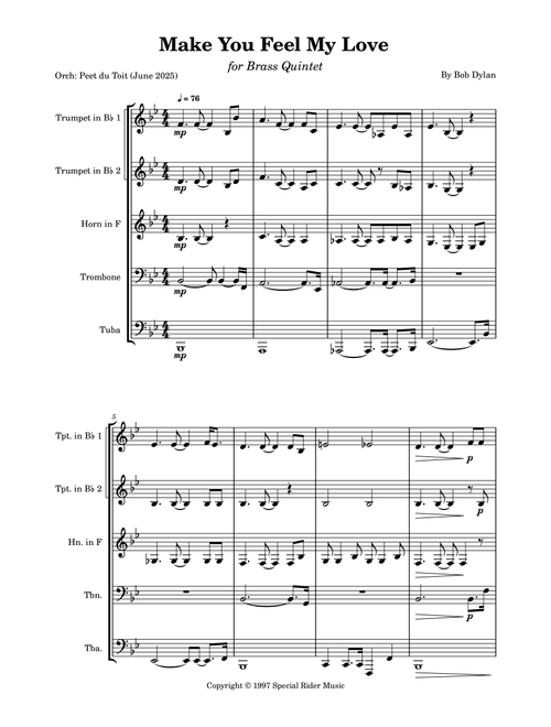 Make You Feel My Love (Arr. Peet du Toit) - Adele (Brass Ensemble)