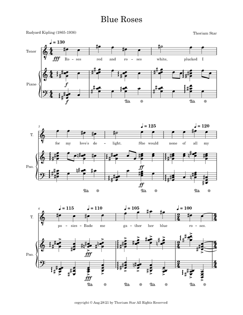 Blue Roses Sheet Music for Piano, Tenor (Piano-Voice) | MuseScore.com