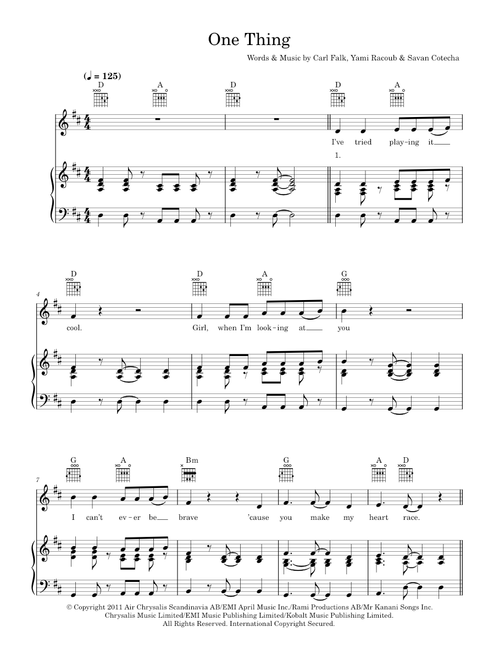 One Thing - One Direction (Piano-Vocal-Guitar (Piano Accompaniment))