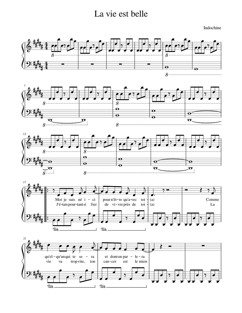 Parole La Vie Est Belle Indochine Signification La vie est belle Sheet music for Piano (Solo) | Musescore.com