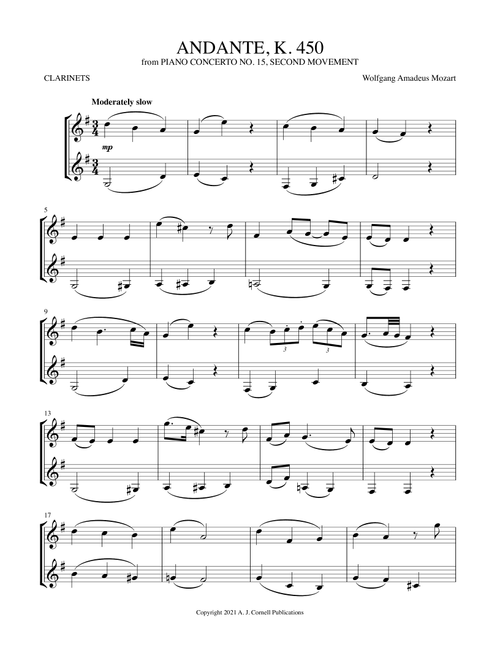 Andante (from Piano Concerto No. 15, K. 450) (Arr. Mark Phillips) - Wolfgang Amadeus Mozart (Clarinet Duet)