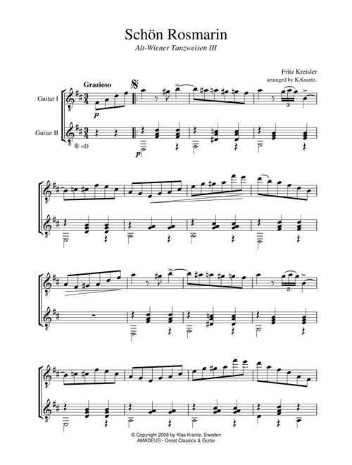 Schon Rosmarin for guitar duo (Arr. K. Krantz) - F. Kreisler (Instrumental Duet)
