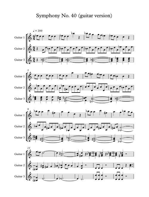 Symphony No. 40 for three guitars (Arr. Hugo Neves) - Mozart (Guitar Tab)