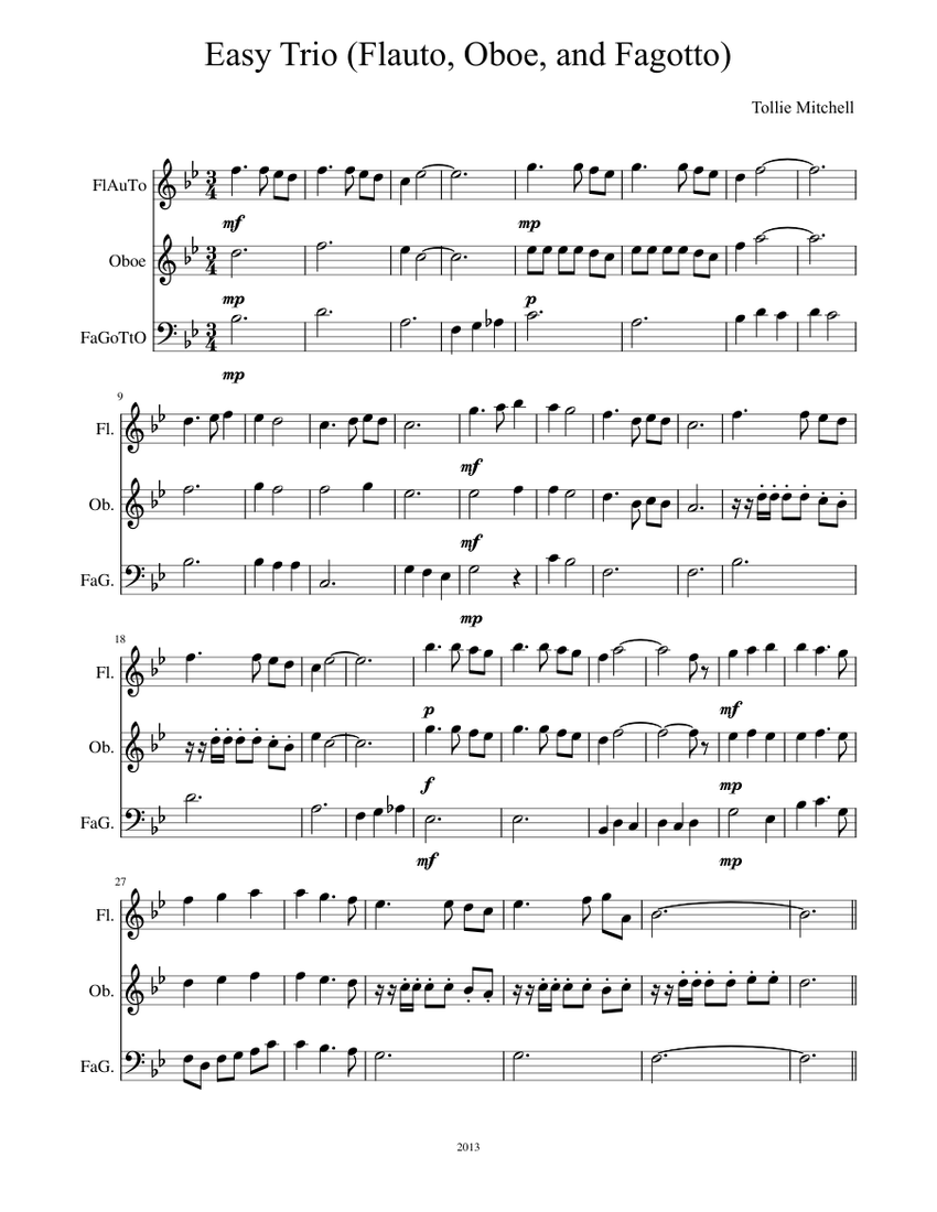 Sheet music for Flute, Oboe, Bassoon (Mixed Trio)