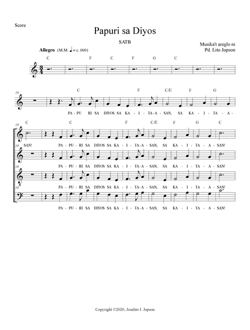 Papuri sa Diyos (SATB) - Fr. Lito Jopson (Choral, SATB)