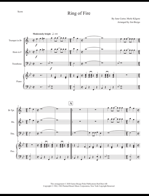 Ring Of Fire (Arr. Jim Bicigo) - Johnny Cash (Small Ensemble)