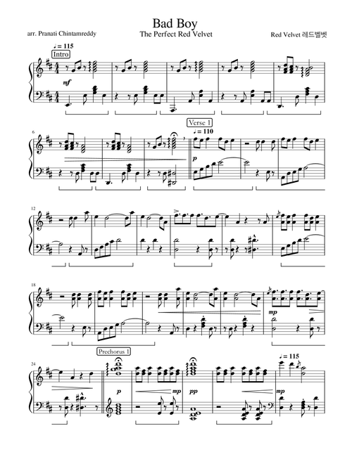 Bad Boy (Arr. Pranati Chintamreddy) (Piano Solo)